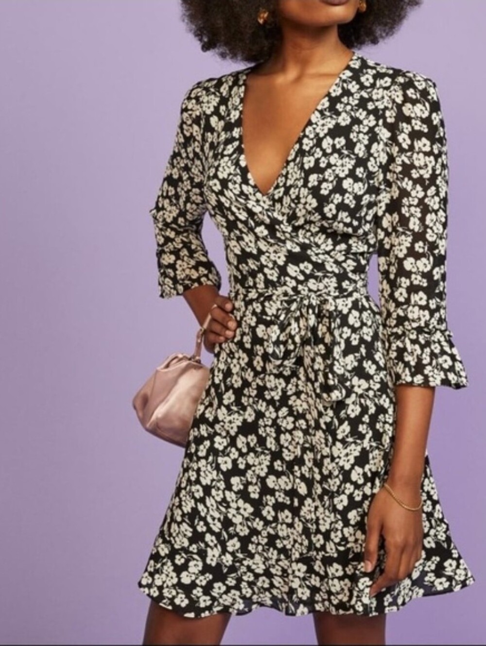 Reformation Zoe Wrap Black Floral Dress size Medium